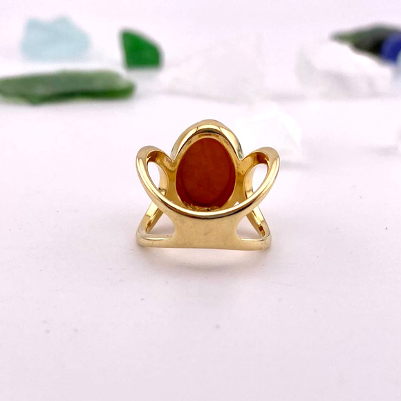 Genuine Salmon Howlite 18k Gold Plated Ring Size 5.5 - Picture 8 of 13